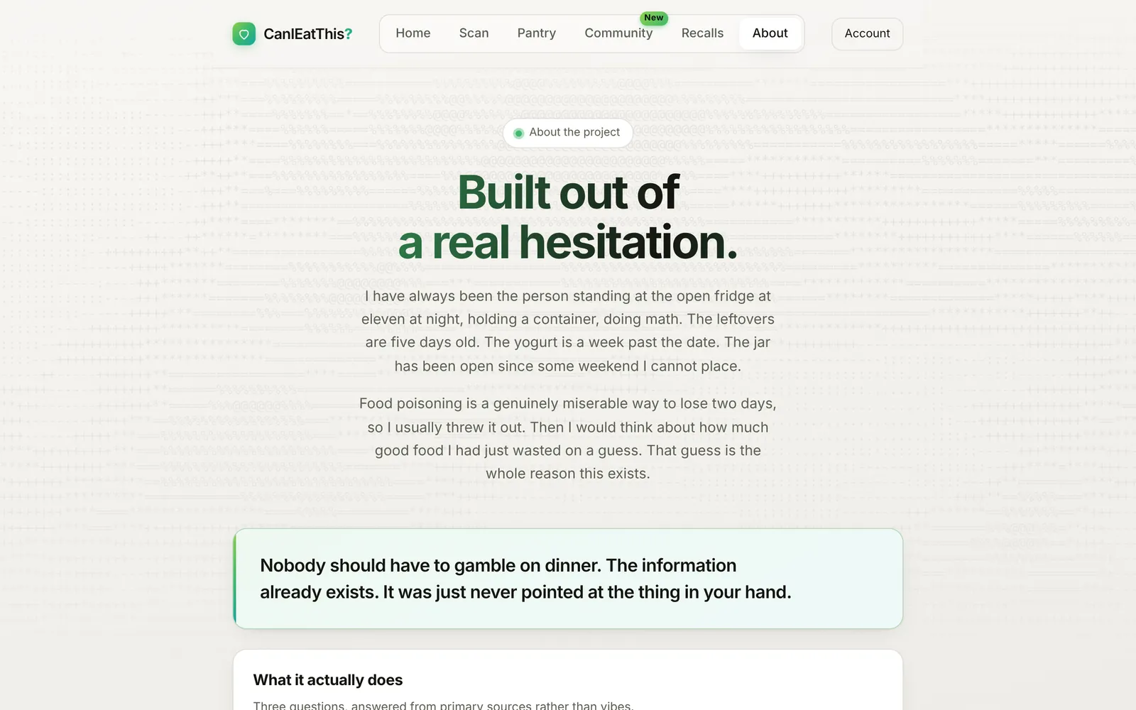 CanIEatThis About page: Built out of a real hesitation